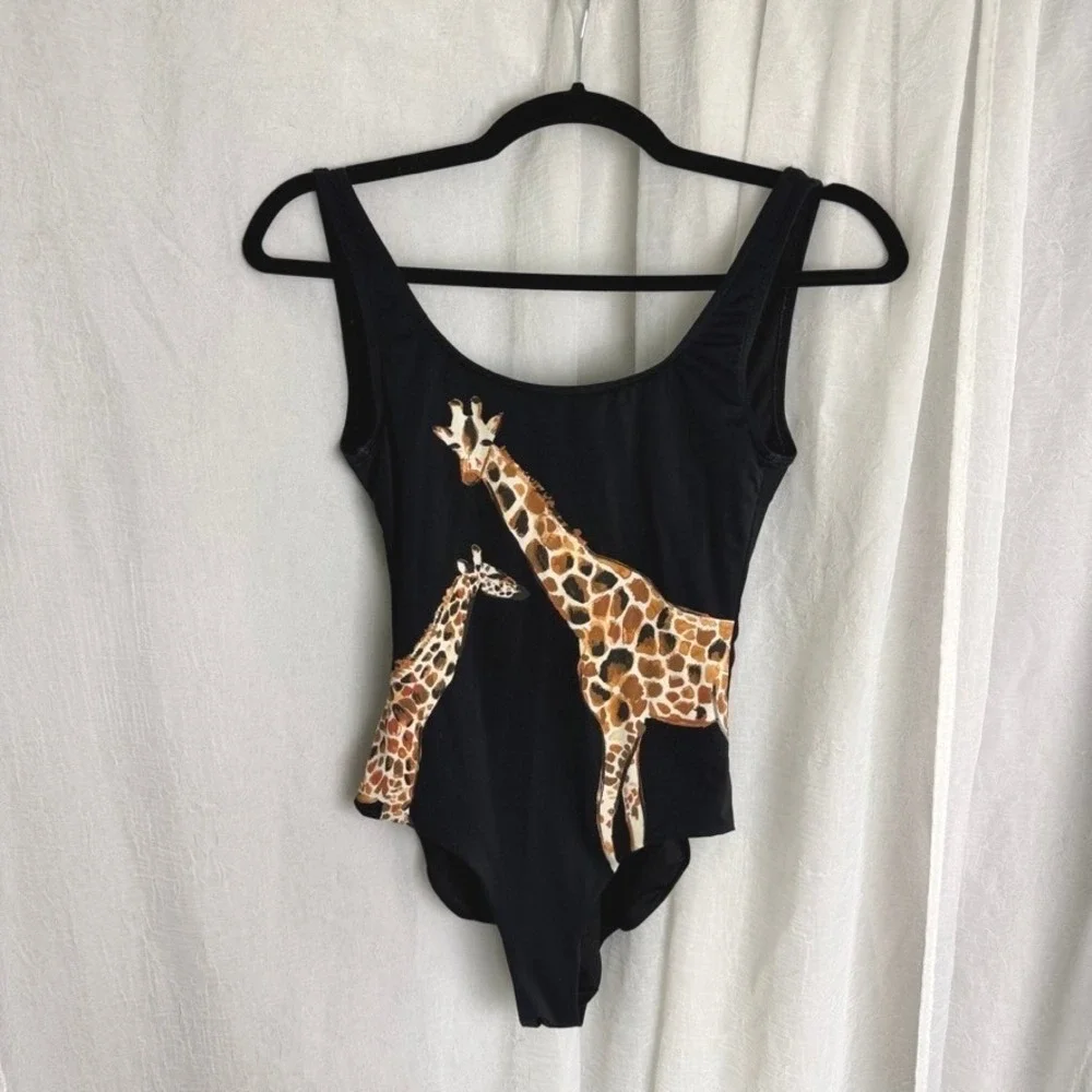 Onia Kelly One Piece Bathing Suit Women M Black Giraffe Safari Print Swimsuit